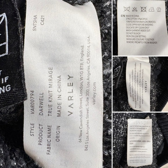 Varley Darwell Colorblock Sweater Size L Black Chunky Knit Zippers Sporty Rocker - Picture 16 of 16